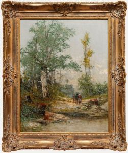 Fritz Von Heider - Late 19th Century Oil, Foragers in a Woodland