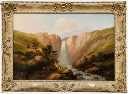 Edward Train - 1865 Oil, View of a Waterfall