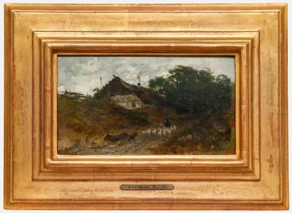 August Karl Martin Splitgerber - Late 19th Century Oil, Flock by a Cottage