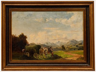 19th Century Oil - Loading the Hay Wagon