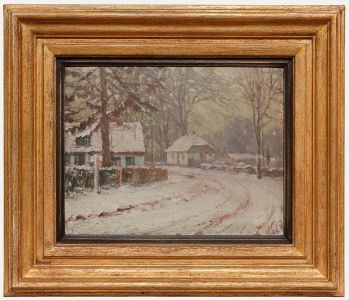 Framed Early 20th Century Oil - Village in Winter