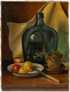 Piet Gertenaar - Mid 20th Century Oil, Still Life with Green Demijohn
