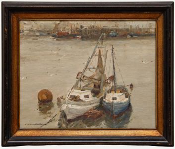 Georg Hambüchen - Framed Mid 20th Century Oil, Boats at Zeebrugge
