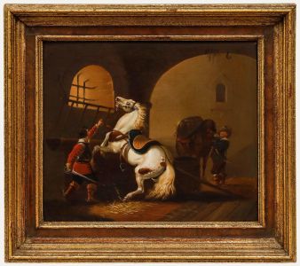 Framed 19th Century Oil - Rearing Stallion
