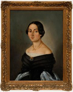 Mid 19th Century Oil - Lady in Black and Gold
