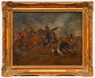 Framed 19th Century Oil - Napoleonic Battle Scene