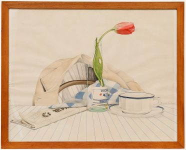 Alison Ewbank - Framed Mid 20th Century Watercolour, Red Tulip in a Vichy Bottle