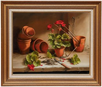Mary Dipnall - Framed 20th Century Oil, Geranium Cuttings