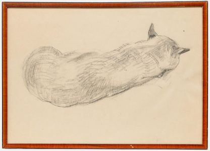 Mid 20th Century Graphite Drawing - Sleeping Cat