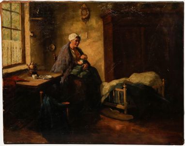 R. Stenhuys - Early 20th Century Oil, Mother Nursing her Baby