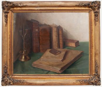Adri Van Dijk - Early 20th Century Oil, Still Life with Leather-Bound Books