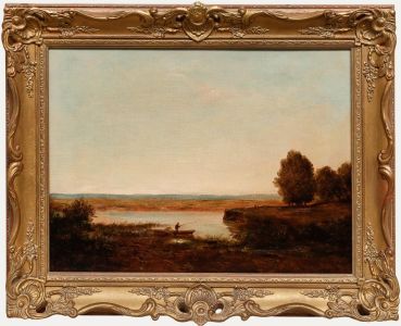 Jean Baptise Corot - Framed 19th Century Oil, Fisherman on the River