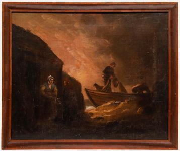 19th Century Oil - Fisherman at Sundown