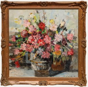 Aleksander Turek - Framed 20th Century Oil, Still Life of Garden Flowers