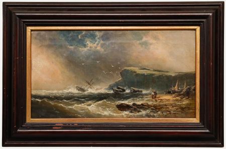 Framed 19th Century Oil - Tempestuous Waters