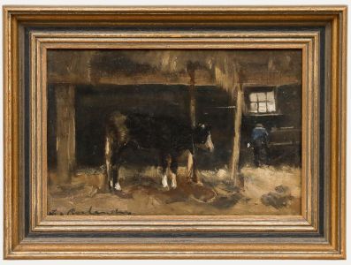 Johannes Cornelis Roelandse - Framed Mid 20th Century Oil, The Cow Shed