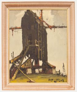 Piet Lippens - Framed Mid 20th Century Oil, Weathered Windmill