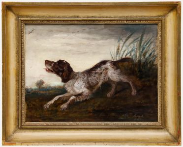 Albert Friedrich Kornek - 1862 Oil, Spaniel in a Landscape