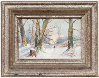 Mid 20th Century Oil - Hunter in the Snow