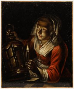 Gerrit Dou - 18th Century Oil, Girl with a Lantern in a Window