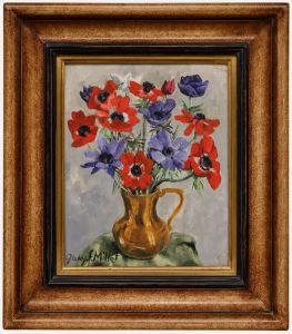 Jany France Millet - Framed Mid 20th Century Oil, Bouquet of Anemones