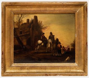 Carel van Falens - Framed Early 19th Century Oil, A Stop at the Inn