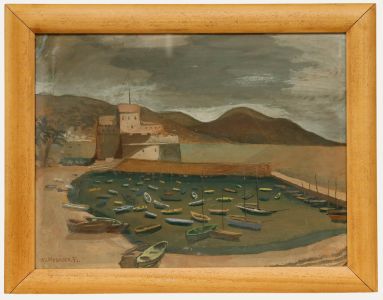 Georges Merinoff - Framed Mid 20th Century Gouache, Boats in the Harbour