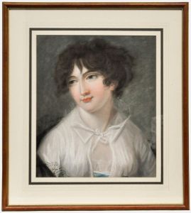 Framed Early 19th Century Pastel - Lady in the White Chemise