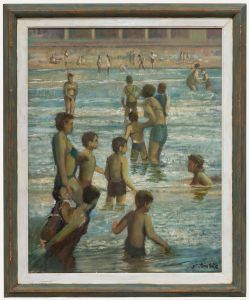 St. John Child - Framed Contemporary Oil, Bathers in the Sea