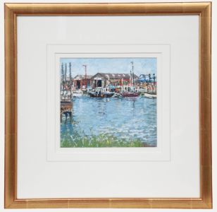 Framed Contemporary Oil - Boat Sheds at Southwold