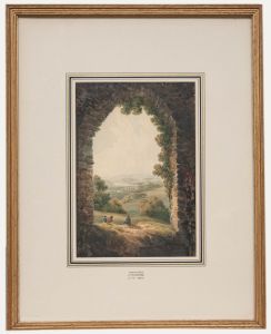 James Bourne - Watercolour, Lostwithiel and the Fowey from Restormel Castle