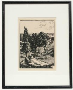 Clare Leighton - Framed Early 20th Century Wood Engraving, Hampstead Heath