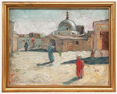 Framed 20th Century Oil - Middle Eastern Street Scene