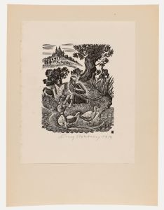 Eugene Pichell - 1959 Wood Engraving, A Fable