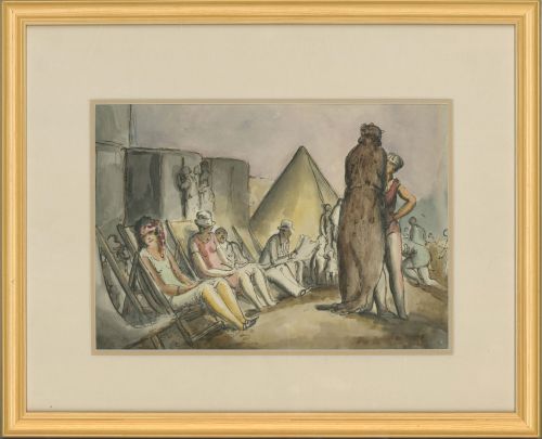 Harold Hope Read (1881-1959) - Framed Watercolour, Bathers on a Crowded Beach
