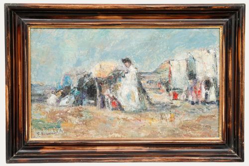 George Ballerat (1902-2000) - 1984 Oil, Figures at the Beach