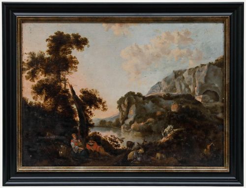 18th Century Oil - A Rest Beside the Lake