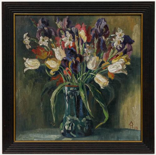 Adolf Hückel - Framed 1923 Oil, A Spring Bouquet