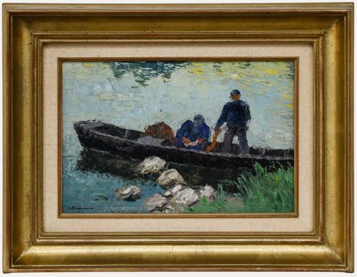 T. Benjamin - Framed Mid 20th Century Oil, The Fishing Trip