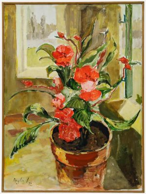 Frederick John England (b.1939) - 2002 Oil, Potted Flowers