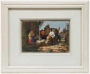 Attrib. Ivan Aleksandrovich Koslov (b.1920) - 1956 Oil, Gathering Potatoes