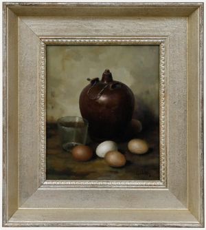 Henk Bos (1901-1979) - Framed Oil, Bellarmine Jug & Eggs