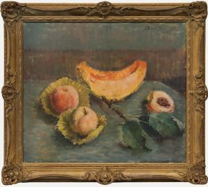 Ina Hooft (1894-1994) - Framed Mid 20th Century Oil, Still Life with Peaches