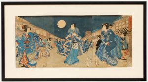 Kunisada II - Japanese Woodblock, A Moonlit Evening in the Theater District