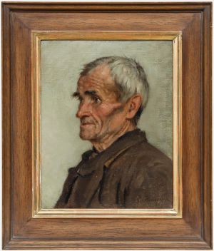 Ernst Henseler (1852-1940) - 1910 Oil, Old Man in Reflection
