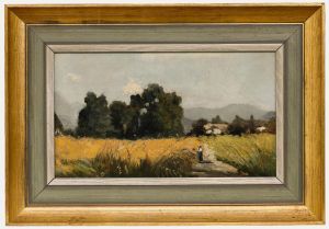 Early 20th Century Oil - In the Cornfield