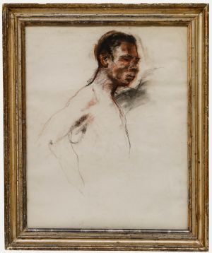 Paul Hannaux - Mid 20th Century Charcoal Drawing, Study of a Man in Profile