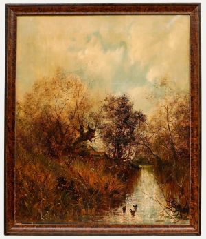 Framed 19th Century Oil - Ducks on the Water