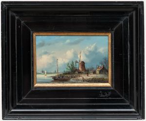 Early 20th Century Oil - Riverside Windmill