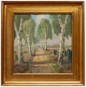 R. Eitner - Framed Mid 20th Century Oil, Birch-lined Avenue on the Heath